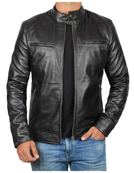 Mens Black Lambskin Leather Jacket - Right Jackets
