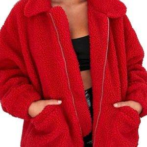 Red Faux Fur Teddy Bear Jacket