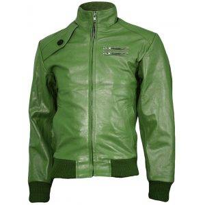 Green Expressive Mens Bomber Leather Jacket