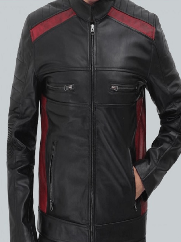 Mens Woodrow Padded Maroon And Black Leather Jackets 1