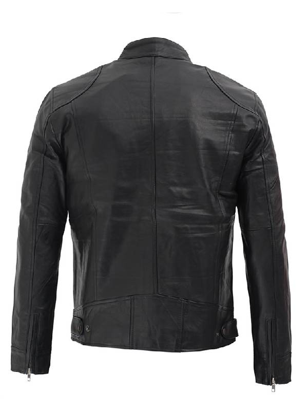 Dodge Biker Racer Black Leather Jacket - Right Jackets