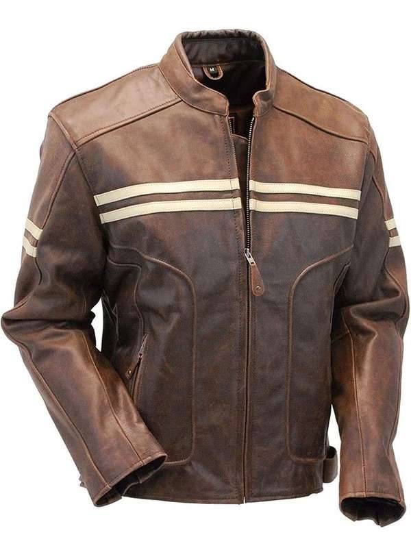Mens Motorcycle Vintage Brown Leather Jacket