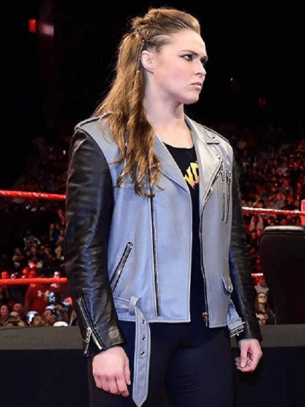 Ronda Jean Rousey WWE Wrestler Black And Grey Leathers Jackets 1