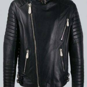 Trendy Biker Black Color Leather Jacket