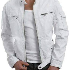 White Motorcycle Style Leather Jacket