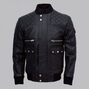 Work Wear Bomber Black Leather Jacket