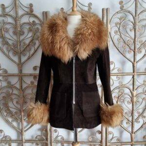 Women Shearling Fur Suede Leather Jacket