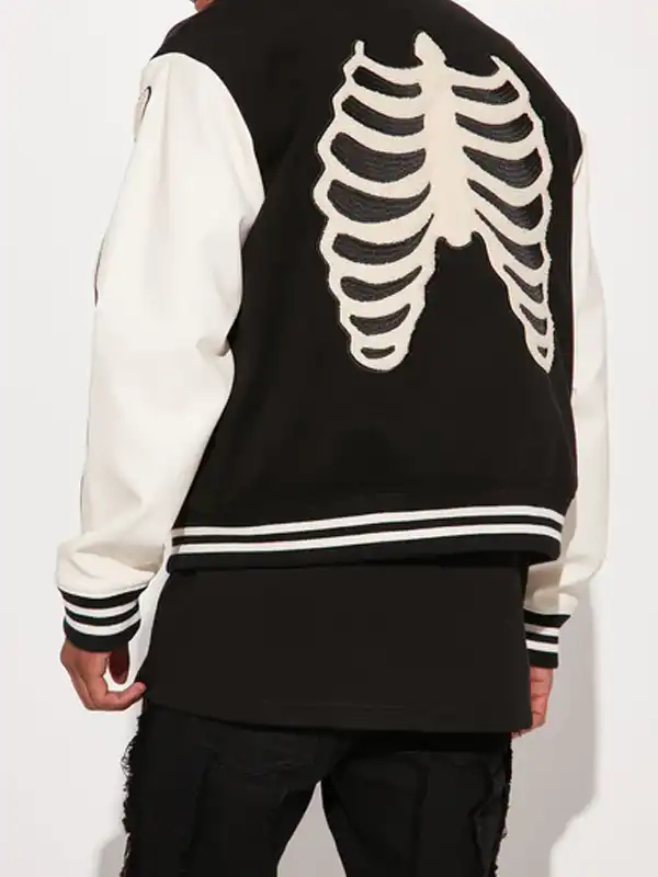 Skeleton Black White Varsity Jacket 1