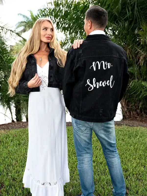 Mr And Mrs Custom Black Denim Jackets