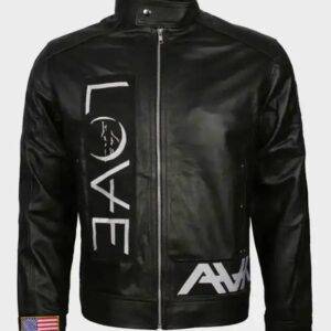 Mens Black Real Leather Love Jacket