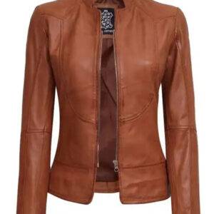 Amy Womens Tan Fitted Leather Jacket