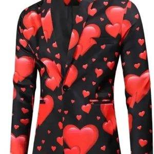 Valentines Day Hearts Printed Black Blazer