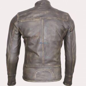 Triple Stitch Beltless Distressed Brown Leather Bomber Jacket