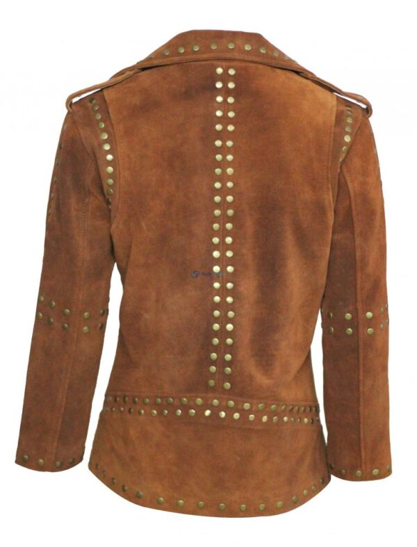 Women Brown Silver Studded Brando Leather Jacket