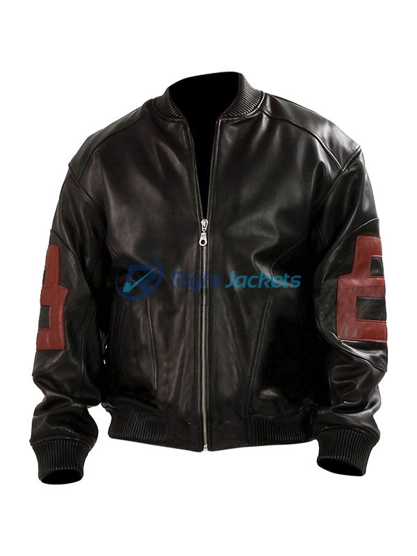 Red 8 Ball Mens Bomber Black Leather Jackets