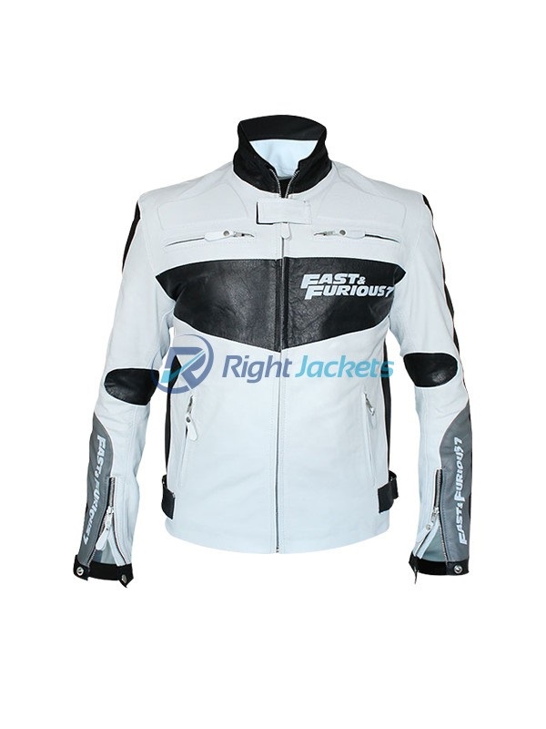 Fast & Furious 7 Vin Diesel White And Black Leather Jacket
