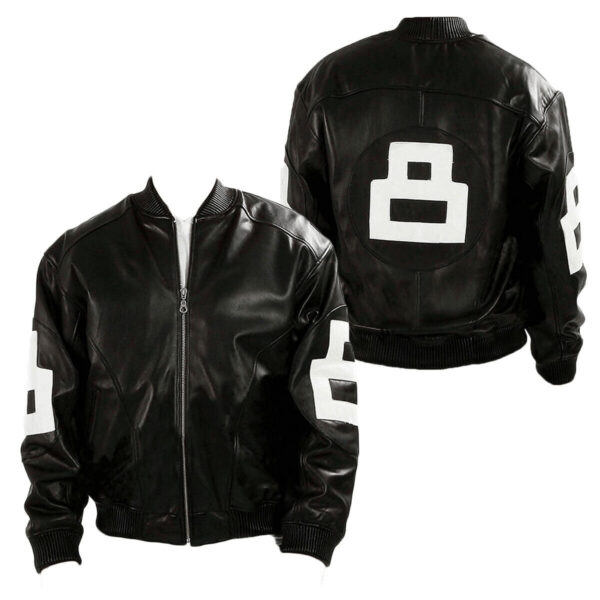 Men's 8-Ball Bomber Black Leather Jacket