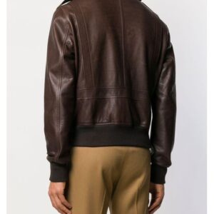 AMI Shearling Collar Brown Leather Jacket back