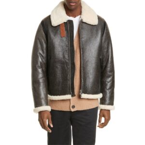 Acne Studios Leather Bomber Jacket with Geniuine Shearling Trim