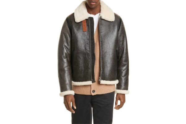 Acne Studios Leather Bomber Jacket with Geniuine Shearling Trim