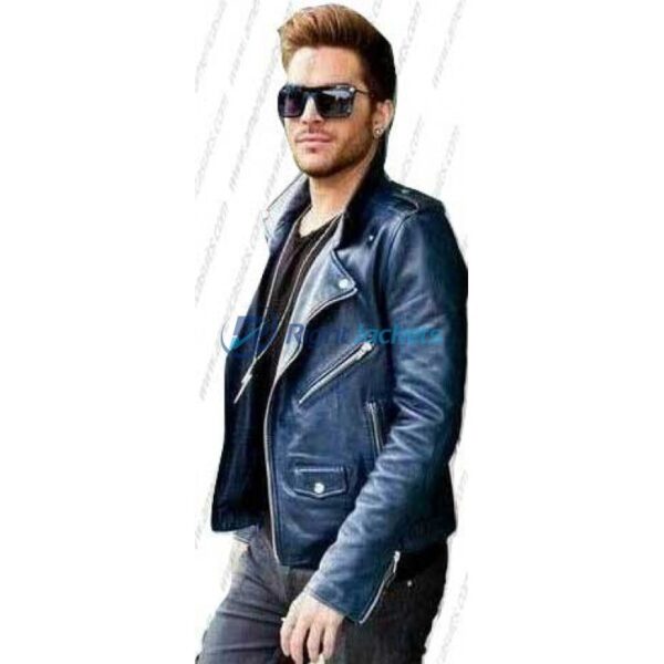 Adam Lambert American singer Blue Leather Jacket