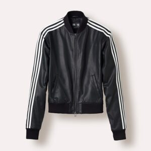 Adidas Pharrell X White Stripes Black Leather Jacket