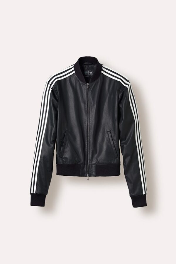 Adidas Pharrell X White Stripes Black Leather Jacket