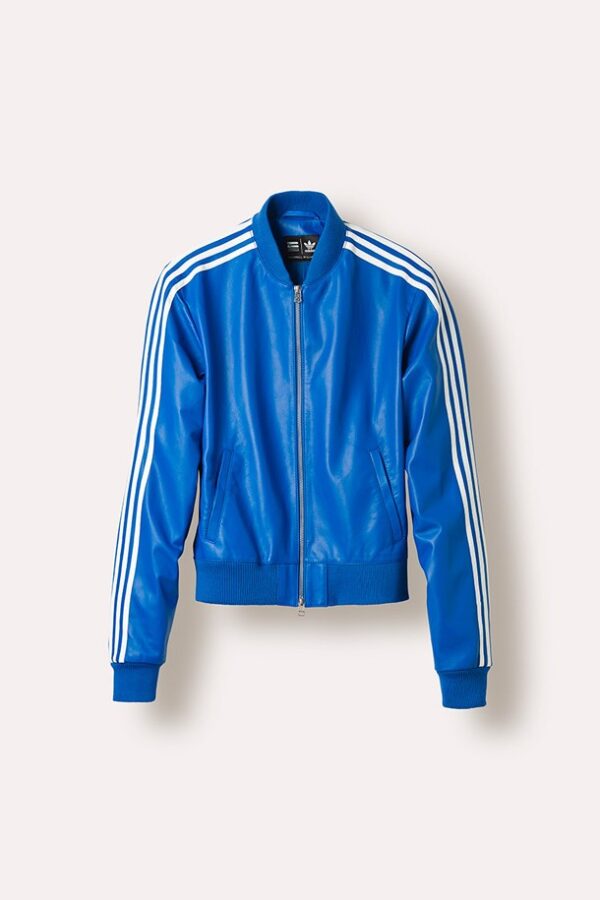 Adidas X Pharrell White Stripes Blue Leather Jacket
