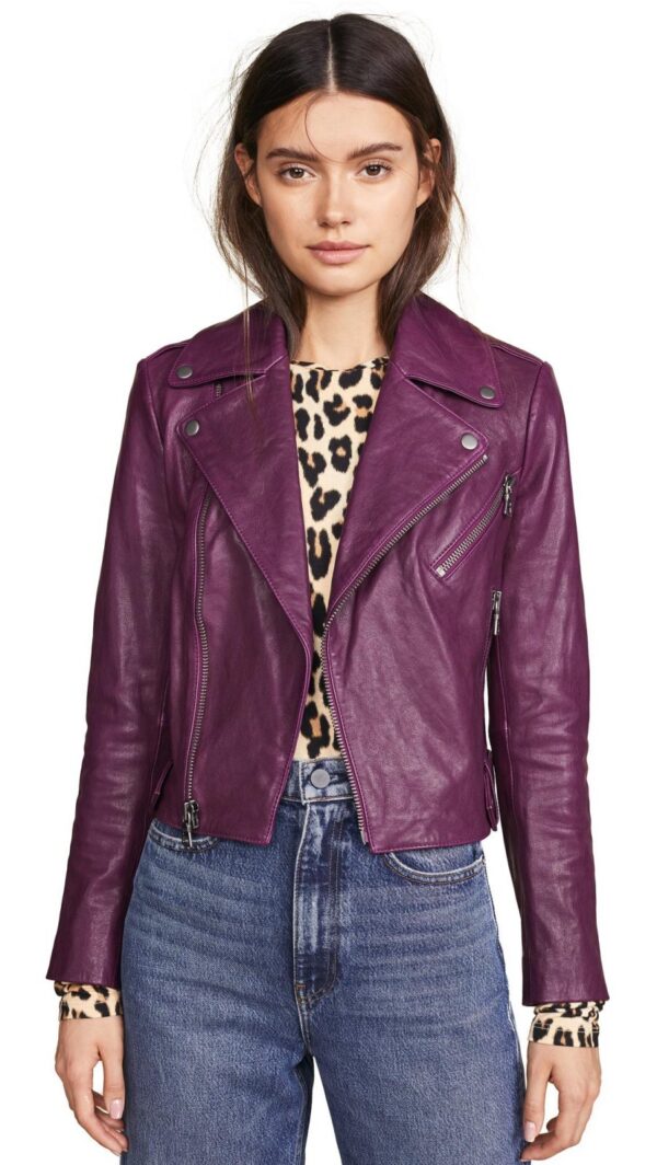 Alice & Olivia Cody Purple Leather Jacket