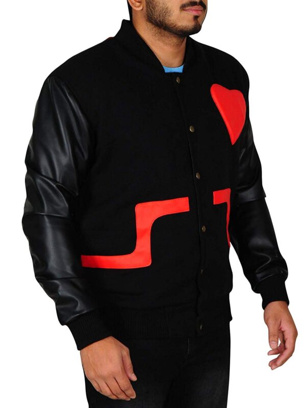 American College Leather Sleeves Heart Logos Letterman Fleece Baseball Varsity Jacket 1