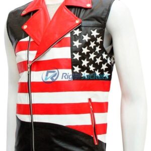 American Flag USA Stylish Motorcycle Leather Vest