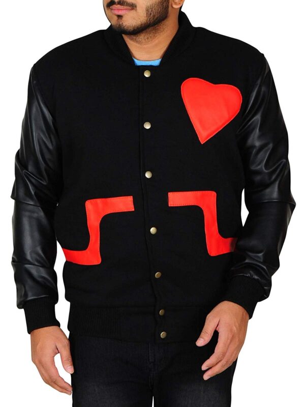 Americans College Leather Sleeves Heart Logo Letterman Fleece Baseball Varsity Jacket