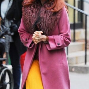 Anne Hathaway Modern Love Faux Fur Collar Coat