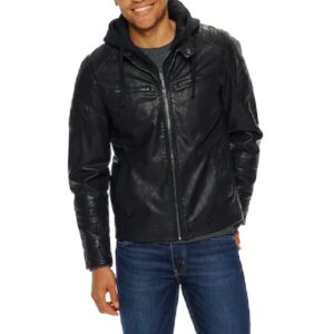 Apt. 9 Leather Moto Jacket With Removable Hood