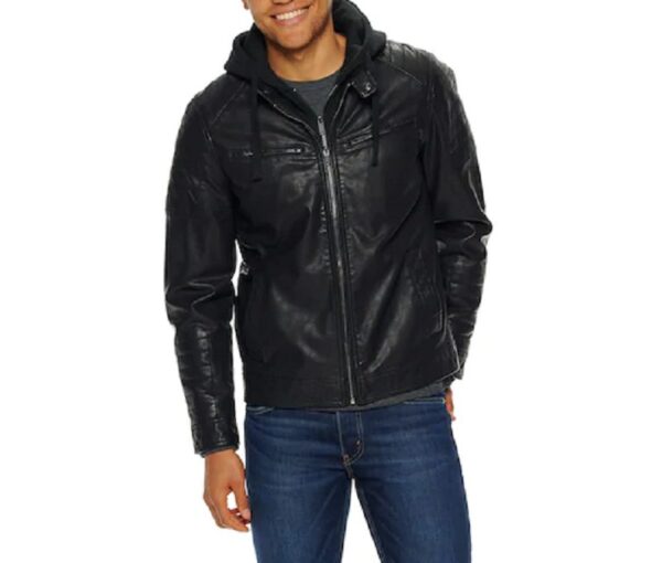 Apt. 9 Leather Moto Jacket With Removable Hood