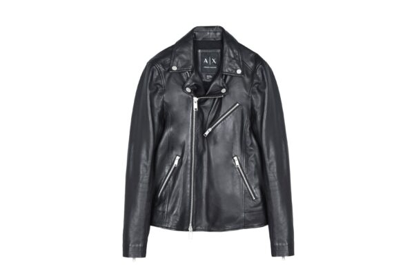 Armani Exchange Black Leather Moto Jacket
