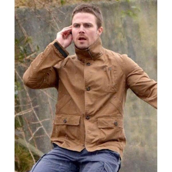 Tv Series Arrow Stephen Amell Oliver Queen Brown Cotton Leather Jacket