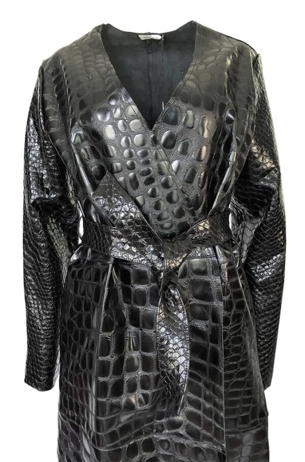 Atticco Mariia Crocodile Embossed Glosseds Leather Wrap Coats Front