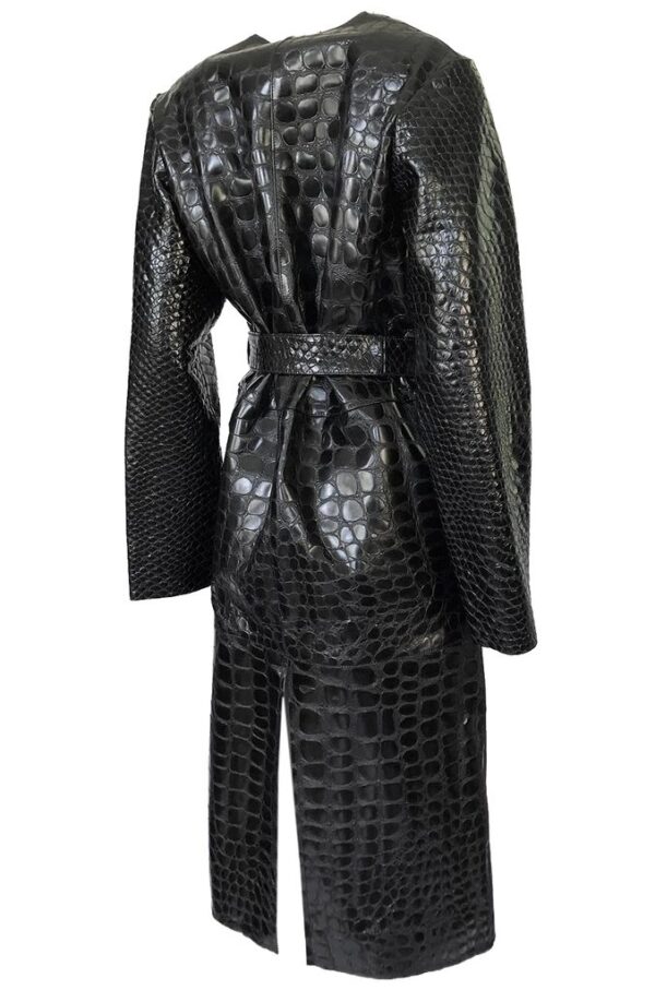 Attico Maria Crocodile Embossed Glossed Leather Wrap Coats 3