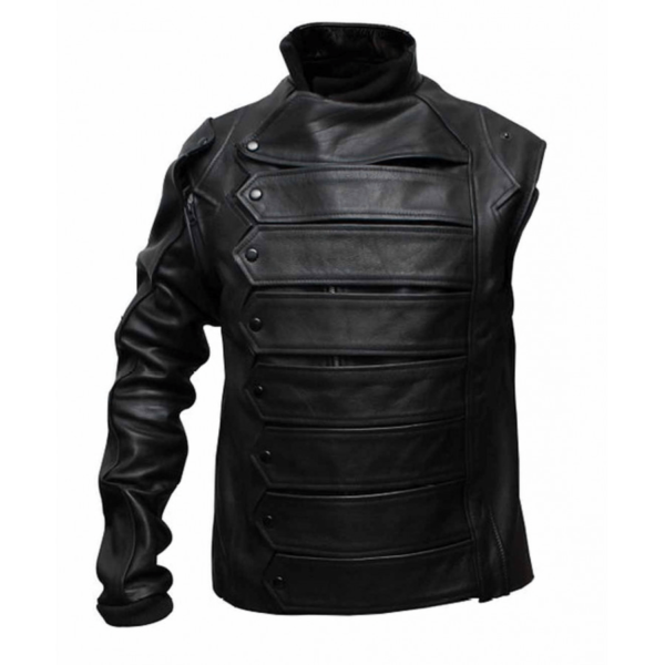 Avengers Infinity Wars Black Bucky Barnes with Detachable Sleeves Leather Jacket