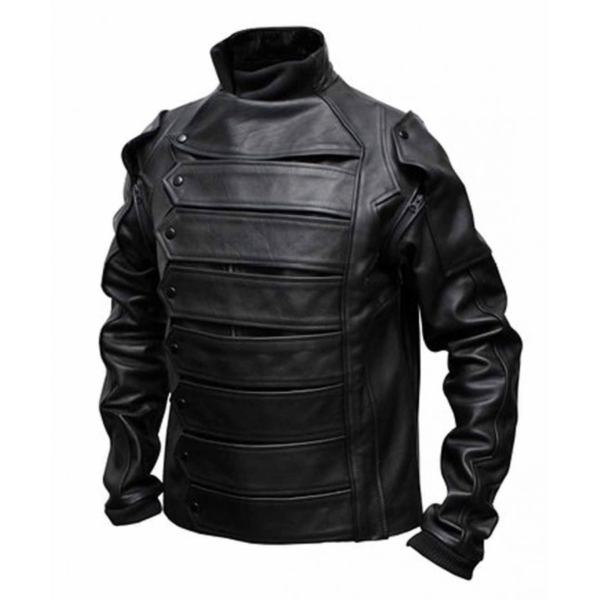 Avengers Infinitys War Black Bucky Barnes with Detachable Sleeves Leather Jacket