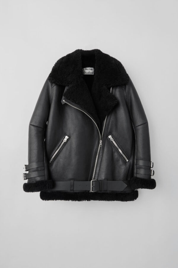 Aviator Shearling Black Leather Jacket front
