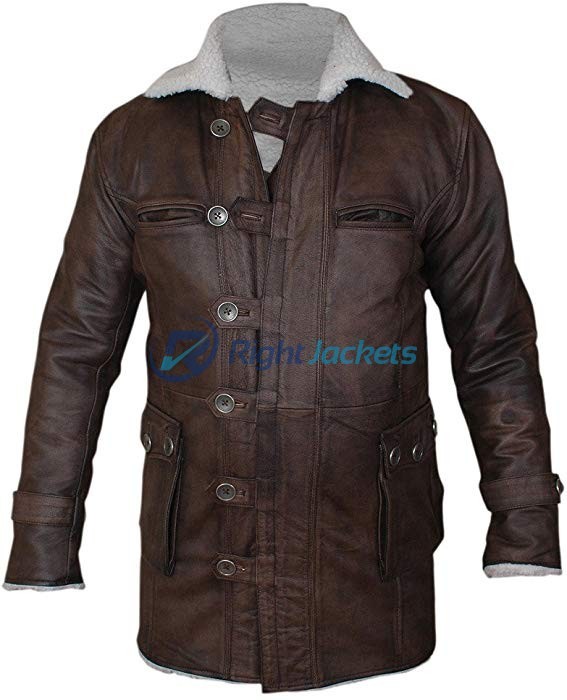 Bane Buffed Leather Shearling Brown Long Coat