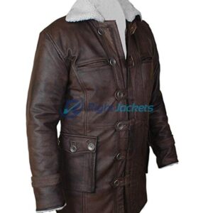 Bane Buffed Leather Shearling Brown Long Coat