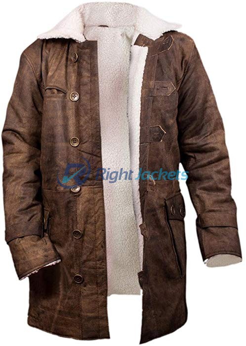 Bane Distressed Leather Shearling Brown Long Coat
