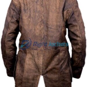 Bane Distressed Leather Shearling Brown Long Coat