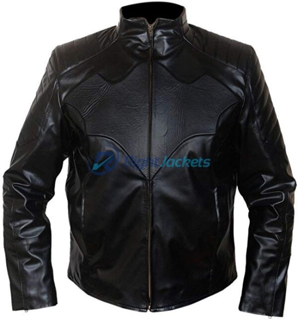 Batman Christian Bale Black Biker Faux Leather Jacket-Front