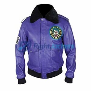 Batman Henchman Joker Goon Purple Bomber Fur Leather Jacket