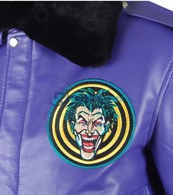 Batman Henchman Joker Goon Purple Bomber Fur Leather Jacket 5