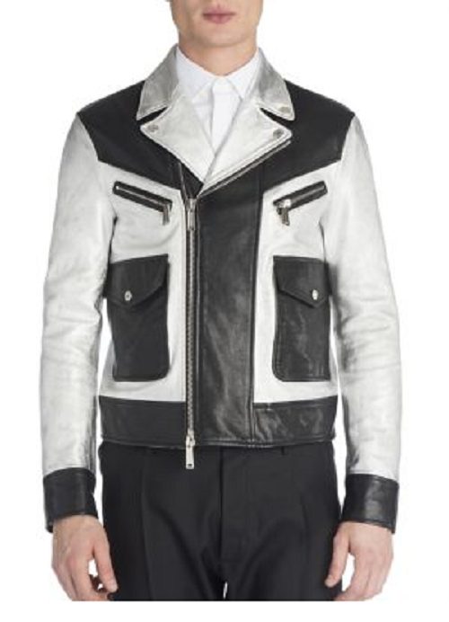 Black & Silver Kiodo Biker Leather Jacket